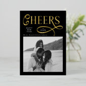 Cheers Happy New Year Modern Chic Family 2 Photo 箔シーズンカード (立ち正面)
