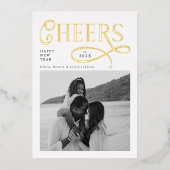 Cheers  Happy New Year Modern Chic Family 2 Photo 箔シーズンカード (正面)