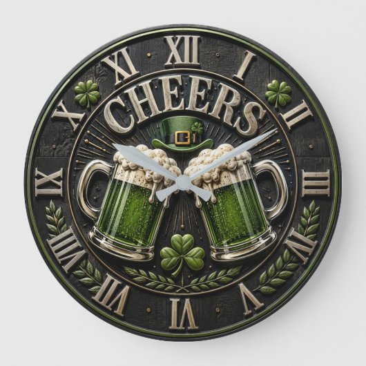 Cheers Irish Green Beer Pub St. Patrick's Day ラージ壁時計 (正面)