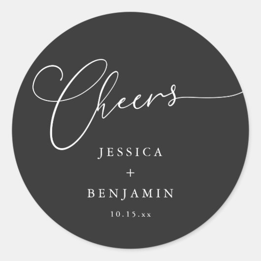 Cheers Minimal Black Script Elegant Wedding Favor ラウンドシール (正面)