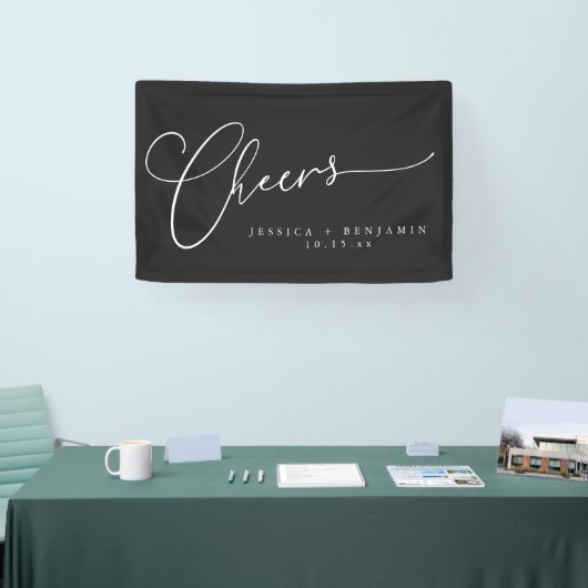 Cheers Minimalist Black Script Elegant Wedding  横断幕 (トレードショー)
