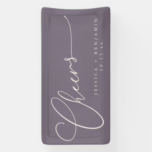 Cheers Minimalist Plum Script Elegant Wedding  横断幕 (縦)