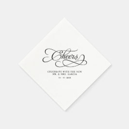 Cheers Mr & Mrs Wedding Calligraphy Black & White スタンダードカクテルナプキン