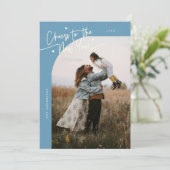 Cheers New Year Denim Blue Curved Frame Photo シーズンカード (スタンド正面)