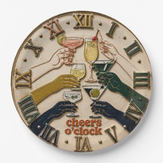 Cheers O'Clock Cocktail Party Bar Decor ペーパープレート (正面)