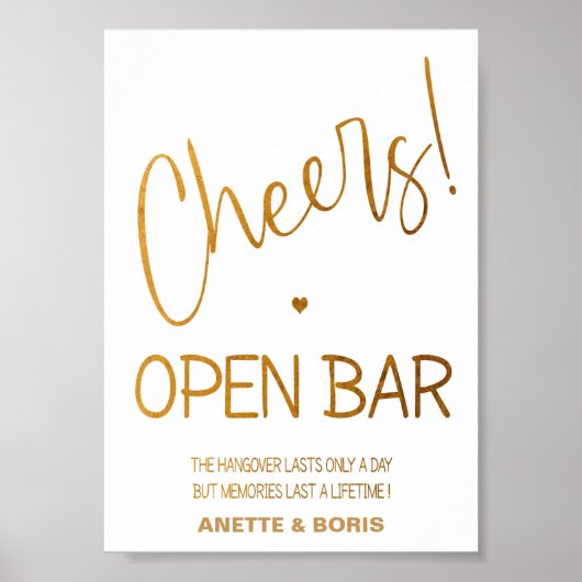 Cheers Open bar wedding sign 5x7 poster ポスター (正面)