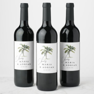 Cheers! Palm Tree Tropical Beach Wedding ワインラベル