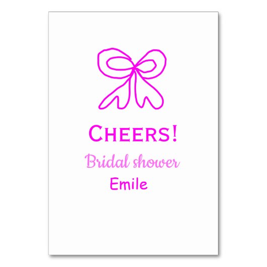 Cheers purple pink bow bridal shower add name  テーブルナンバー (正面)