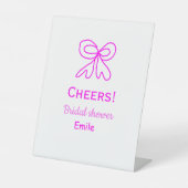 Cheers purple pink bow bridal shower add name  台座サイン (正面)