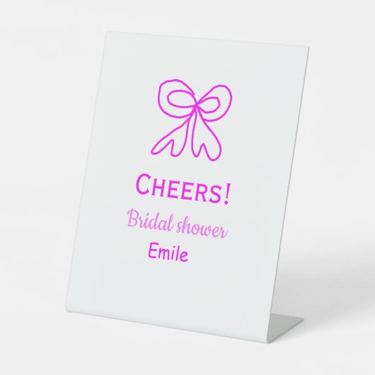 Cheers purple pink bow bridal shower add name  台座サイン (正面)