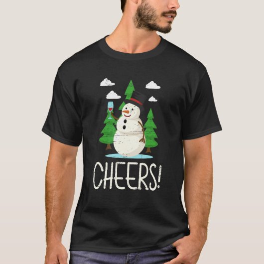 Cheers Santa Claus Snowman Happy Holidays Tシャツ (正面)