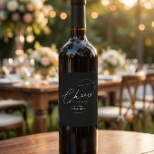 Cheers Script Typography Black Wedding ワインラベル