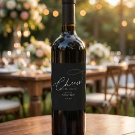 Cheers Script Typography Black Wedding ワインラベル