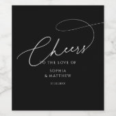 Cheers Script Typography Black Wedding ワインラベル (シングルラベル)