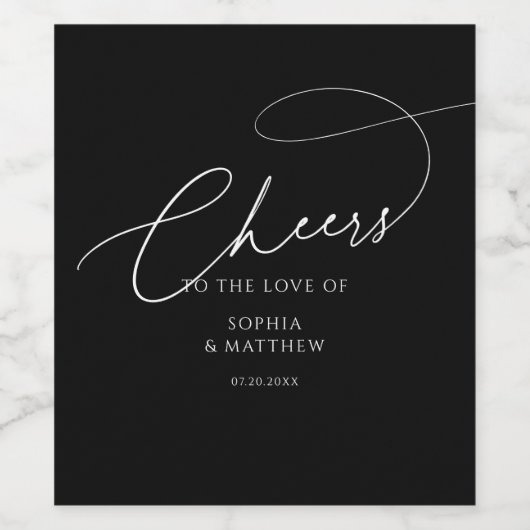 Cheers Script Typography Black Wedding ワインラベル (シングルラベル)