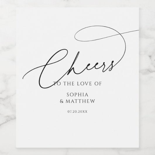 Cheers Script Typography White Wedding ワインラベル (シングルラベル)