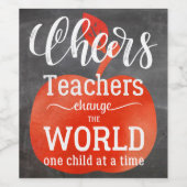 Cheers Teacher Chalkboard with Red Apple ワインラベル (シングルラベル)