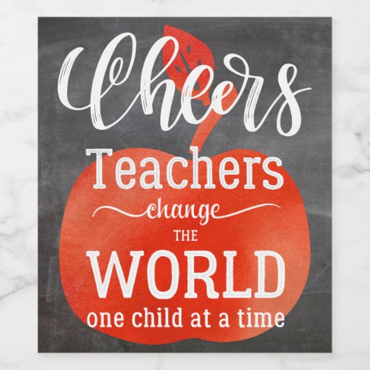 Cheers Teacher Chalkboard with Red Apple ワインラベル (シングルラベル)