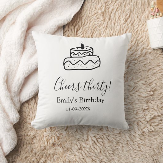 Cheers thirty birthday cake black scribble hand クッション (ブランケット)