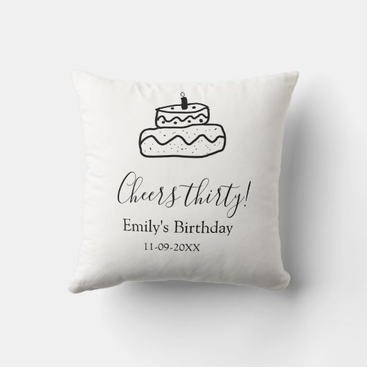 Cheers thirty birthday cake black scribble hand クッション (裏面)