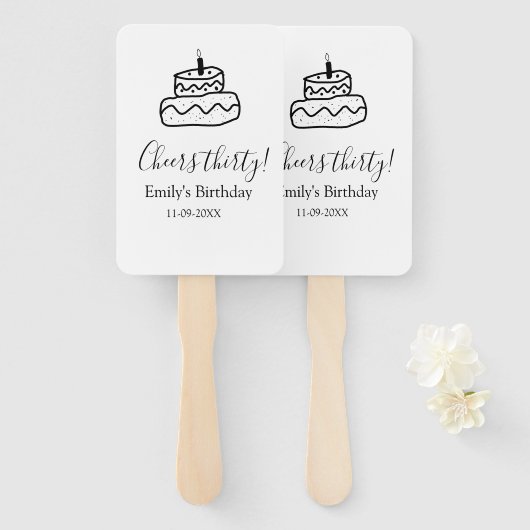 Cheers thirty birthday cake black scribble hand ハンドファン (正面&裏面)