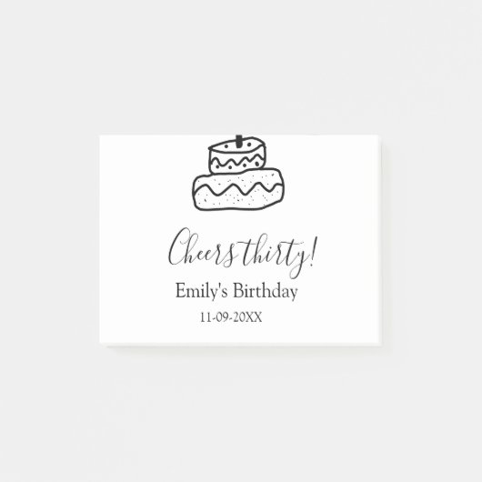 Cheers thirty birthday cake black scribble hand ポストイット (正面)