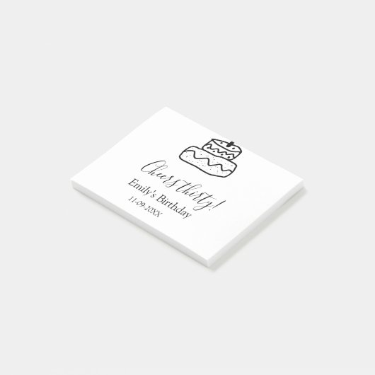 Cheers thirty birthday cake black scribble hand ポストイット (アングル)