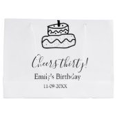 Cheers thirty birthday cake black scribble hand ラージペーパーバッグ (裏面)