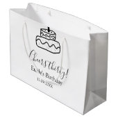 Cheers thirty birthday cake black scribble hand ラージペーパーバッグ (裏面アングル)