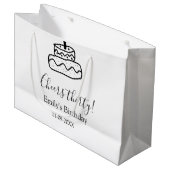 Cheers thirty birthday cake black scribble hand ラージペーパーバッグ (正面アングル)