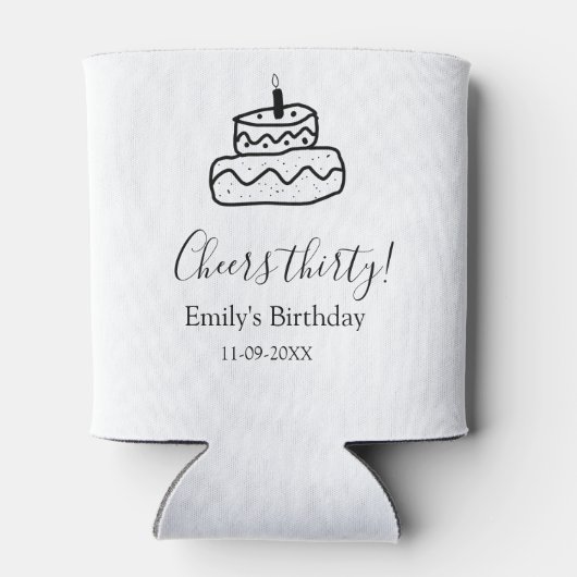 Cheers thirty birthday cake black scribble hand 缶クーラー (裏面)