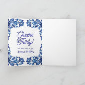Cheers thirty birthday royal blue floral border na カード (内部)
