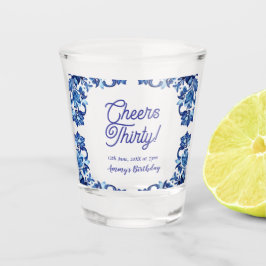 Cheers thirty birthday royal blue floral border na ショットグラス
