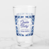 Cheers thirty birthday royal blue floral border na タンブラーグラス (裏面)