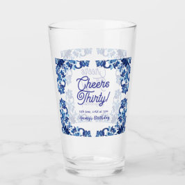 Cheers thirty birthday royal blue floral border na タンブラーグラス