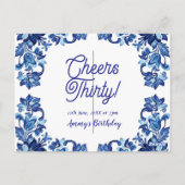 Cheers thirty birthday royal blue floral border na ポストカード (裏面)