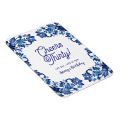 Cheers thirty birthday royal blue floral border na マグネット (右側)
