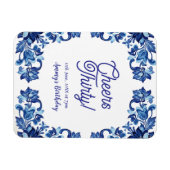 Cheers thirty birthday royal blue floral border na マグネット (横)