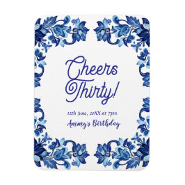 Cheers thirty birthday royal blue floral border na マグネット