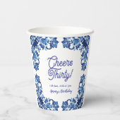 Cheers thirty birthday royal blue floral border na 紙コップ (裏面)