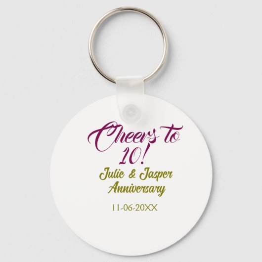 Cheers to 10th wedding anniversary mauve golden na キーホルダー (正面)