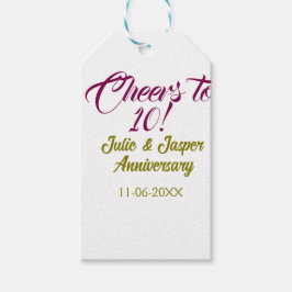 Cheers to 10th wedding anniversary mauve golden na ギフトタグ
