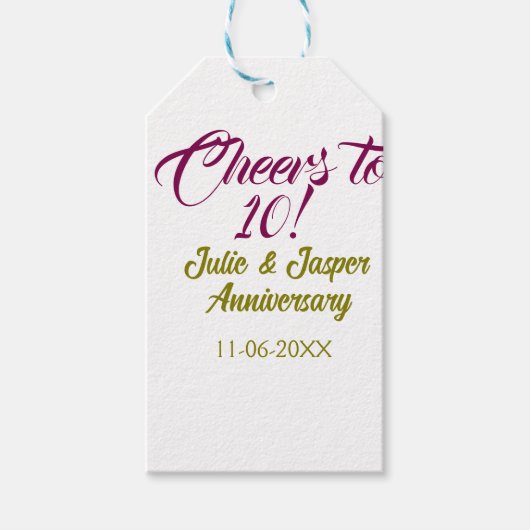 Cheers to 10th wedding anniversary mauve golden na ギフトタグ (正面)