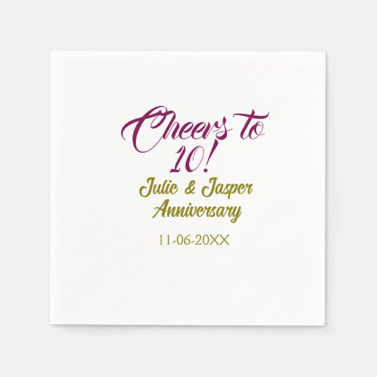 Cheers to 10th wedding anniversary mauve golden na スタンダードカクテルナプキン (正面)