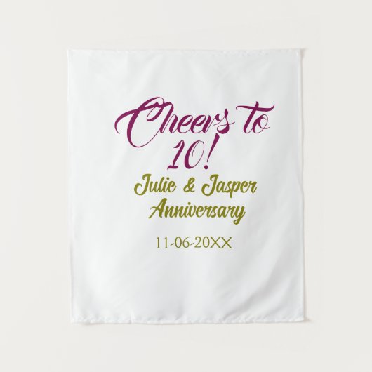 Cheers to 10th wedding anniversary mauve golden na タペストリー (正面)