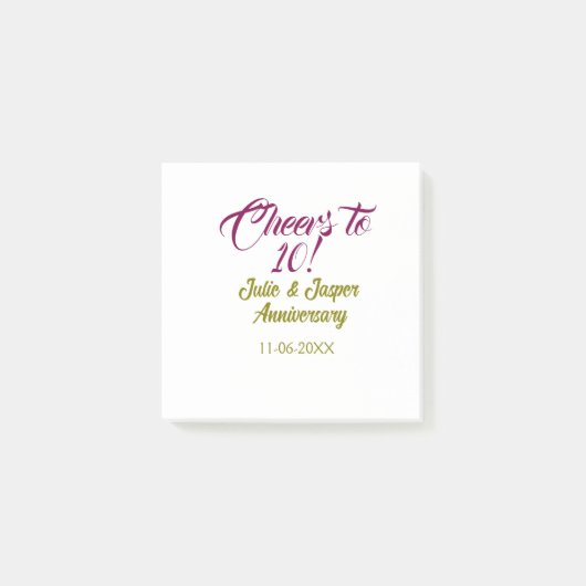 Cheers to 10th wedding anniversary mauve golden na ポストイット (正面)