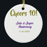 Cheers to 10th wedding anniversary purpl golden na セラミックオーナメント<br><div class="desc">simple business sticker</div>