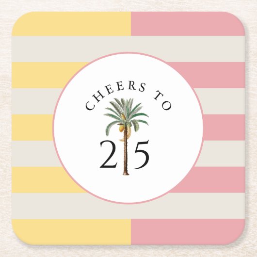 Cheers to 25 Palm Beach Tropical Stripe スクエアペーパーコースター (正面)