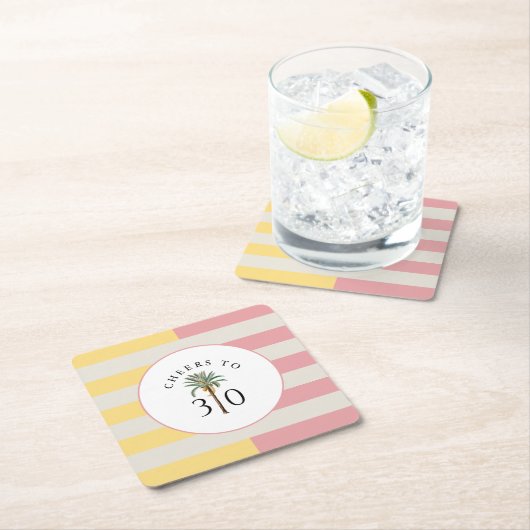 Cheers to 30 Palm Beach Tropical Stripe スクエアペーパーコースター (インサイチュ)