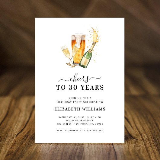 Cheers to 30 Years Beer Theme 30th Birthday Party 招待状